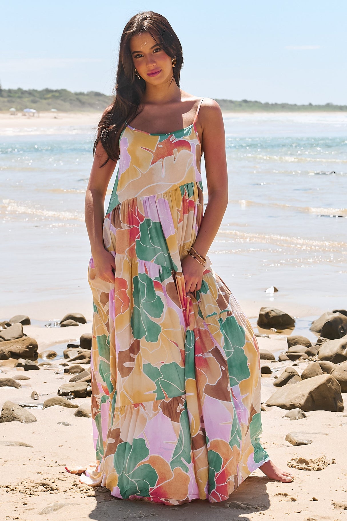 JAASE - Winona Maxi Dress: Spaghetti Strap Tiered Dress in Tallulah Print