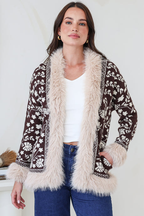 Model wearing Wolfe Jacket in Chocolate from Salty Crush