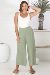 Wyatt Pants - Linen Blend 3/4 Cropped Pants with Pockets in Khaki