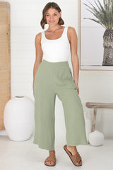 Wyatt Pants - Linen Blend 3/4 Cropped Pants with Pockets in Khaki