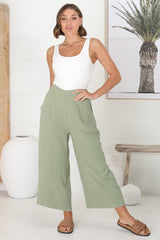 Wyatt Pants - Linen Blend 3/4 Cropped Pants with Pockets in Khaki