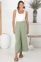 Wyatt Pants - Linen Blend 3/4 Cropped Pants with Pockets in Khaki