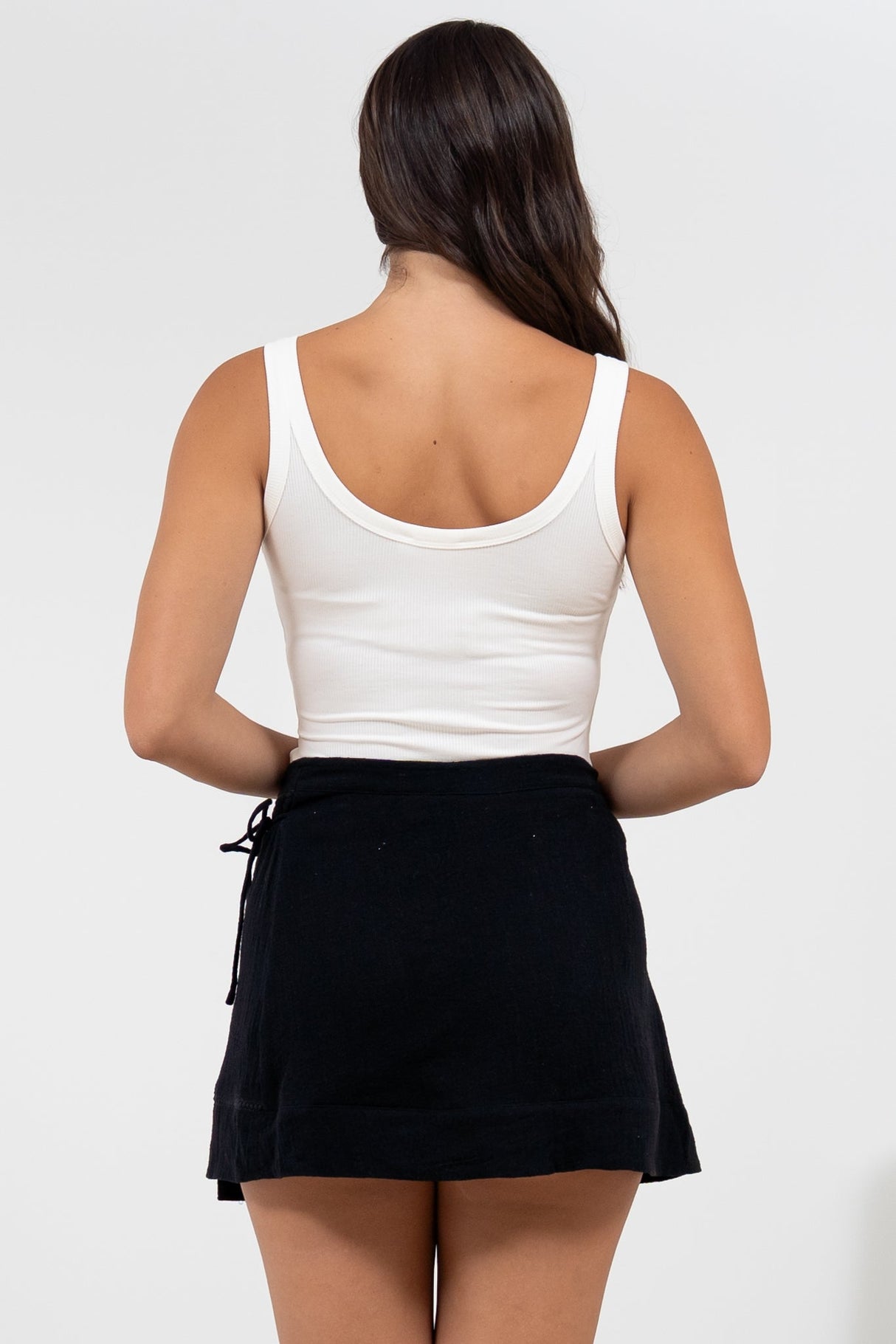 Xara Mini Skirt - High Waisted True Wrap Skirt in Black