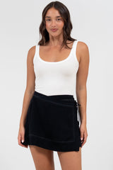 Xara Mini Skirt - High Waisted True Wrap Skirt in Black