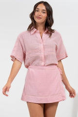 Xara Mini Skirt - High Waisted True Wrap Skirt in Pink