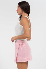 Xara Mini Skirt - High Waisted True Wrap Skirt in Pink
