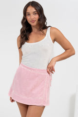 Xara Mini Skirt - High Waisted True Wrap Skirt in Pink