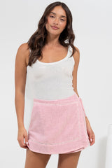 Xara Mini Skirt - High Waisted True Wrap Skirt in Pink
