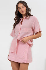 Xara Mini Skirt - High Waisted True Wrap Skirt in Pink
