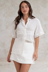 Xara Mini Skirt - High Waisted True Wrap Skirt in White