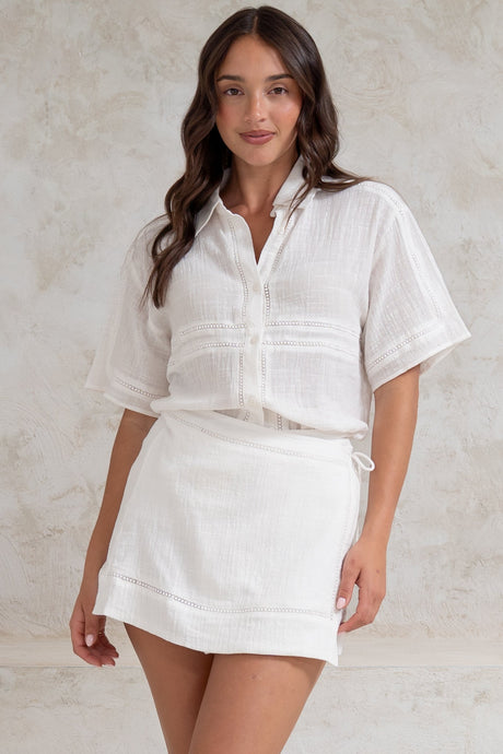 Xara Mini Skirt - High Waisted True Wrap Skirt in White