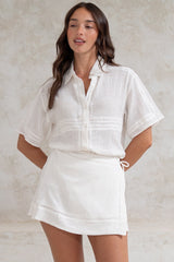 Xara Mini Skirt - High Waisted True Wrap Skirt in White