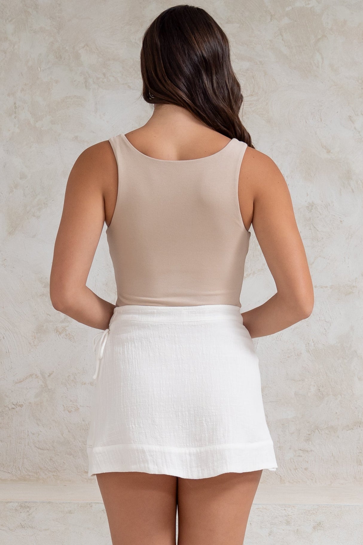 Xara Mini Skirt - High Waisted True Wrap Skirt in White
