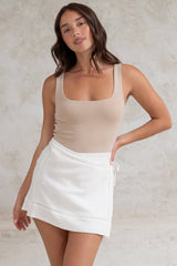 Xara Mini Skirt - High Waisted True Wrap Skirt in White