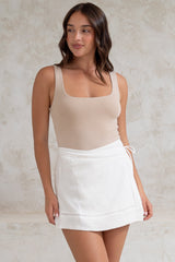 Xara Mini Skirt - High Waisted True Wrap Skirt in White