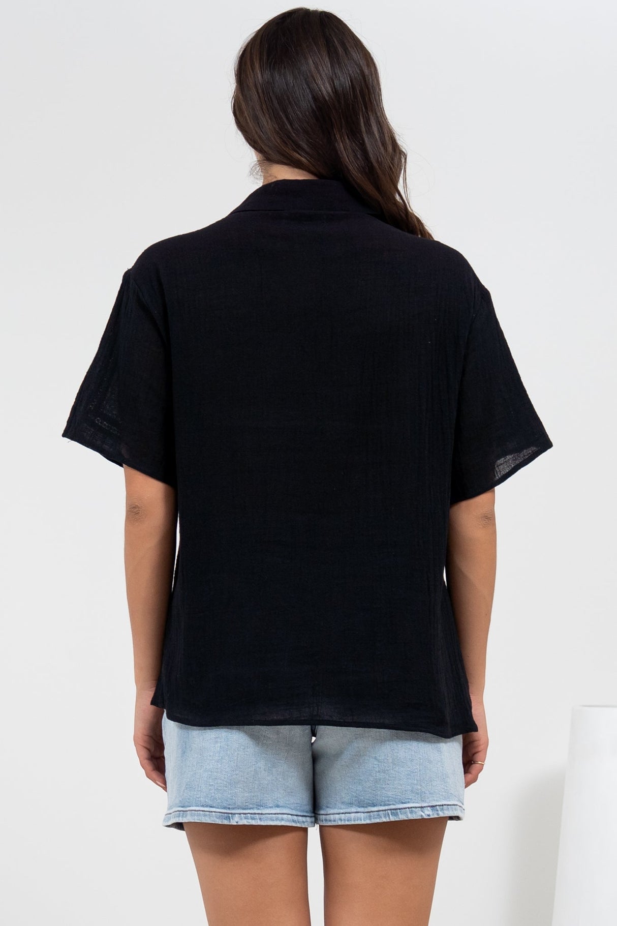 Xara Shirt - Collared Button Down with Lace Detailing in Black