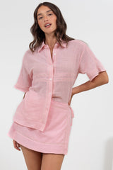 Xara Shirt - Collared Button Down with Lace Detailing in Pink