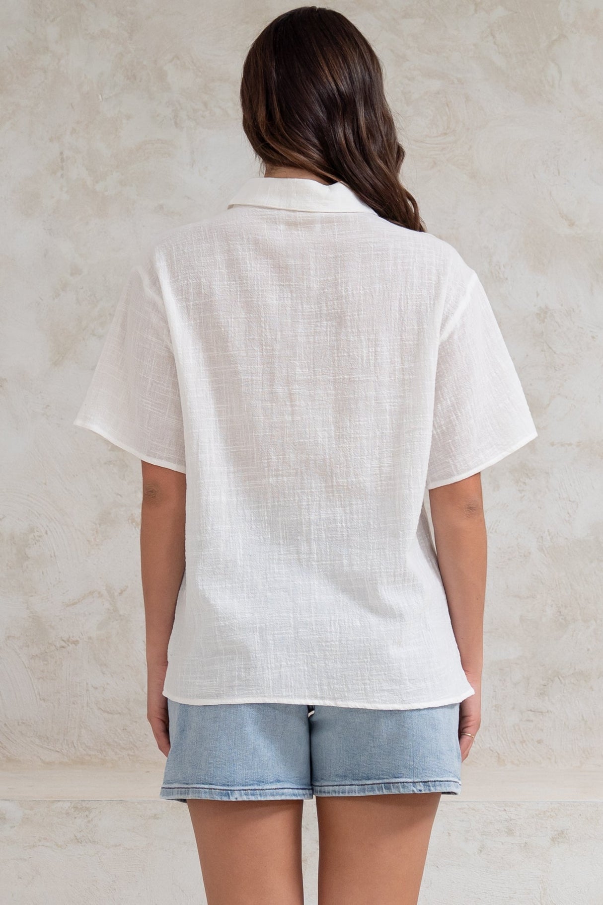 Xara Shirt - Collared Button Down with Lace Detailing in White