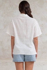 Xara Shirt - Collared Button Down with Lace Detailing in White