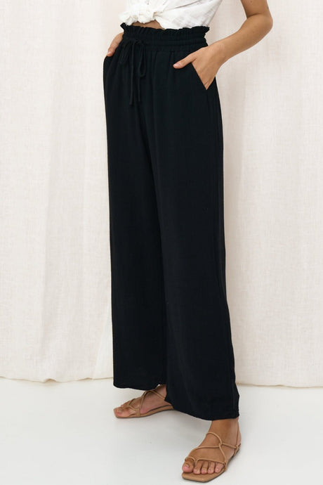 Xenos Linen Pants: High Waisted Straight Leg Pant in Black