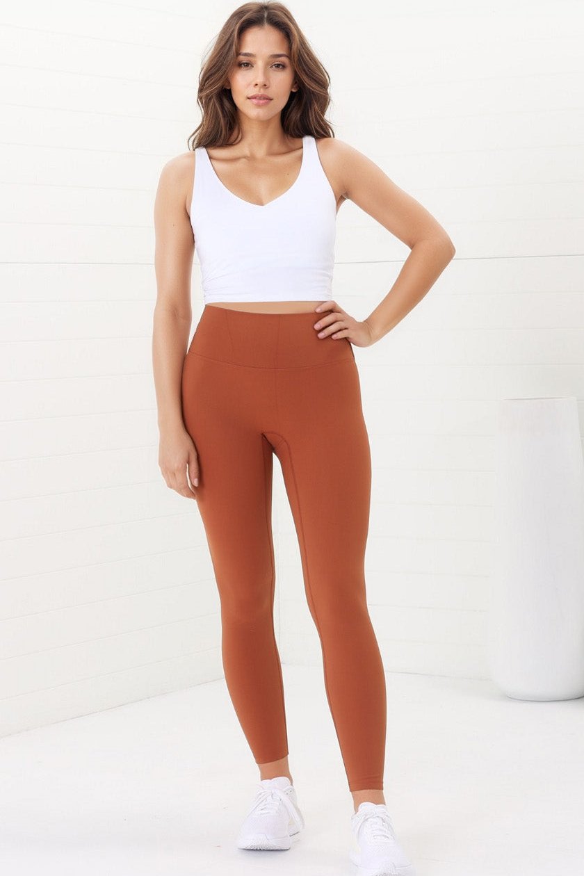 Axel Leggings - High Waisted Full Length Leggings in Tan