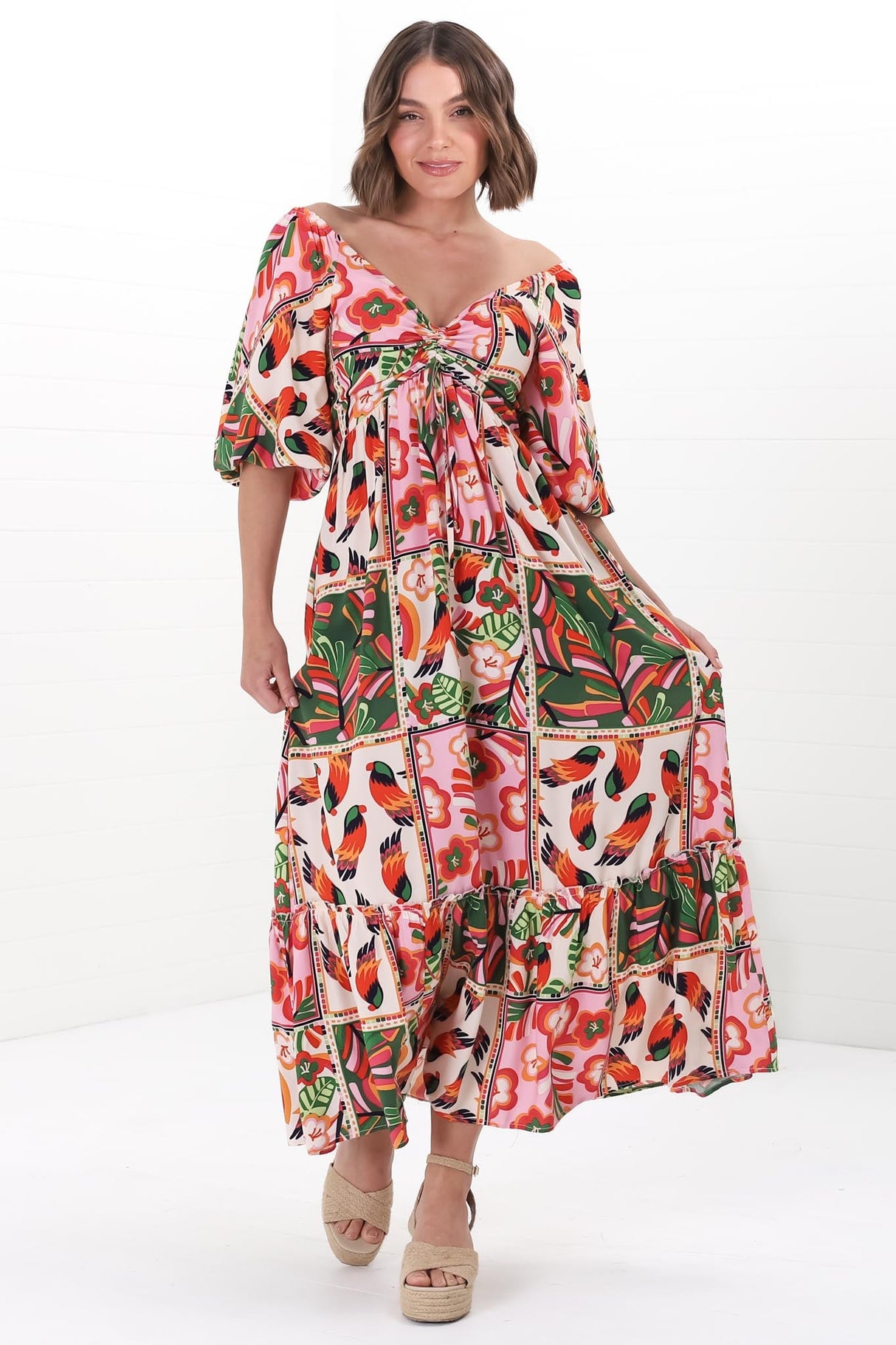 Yanna Maxi Dress - On or Off Shoulder A Line Dress with Elasticated Back in Labelle Print