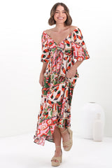 Yanna Maxi Dress - On or Off Shoulder A Line Dress with Elasticated Back in Labelle Print