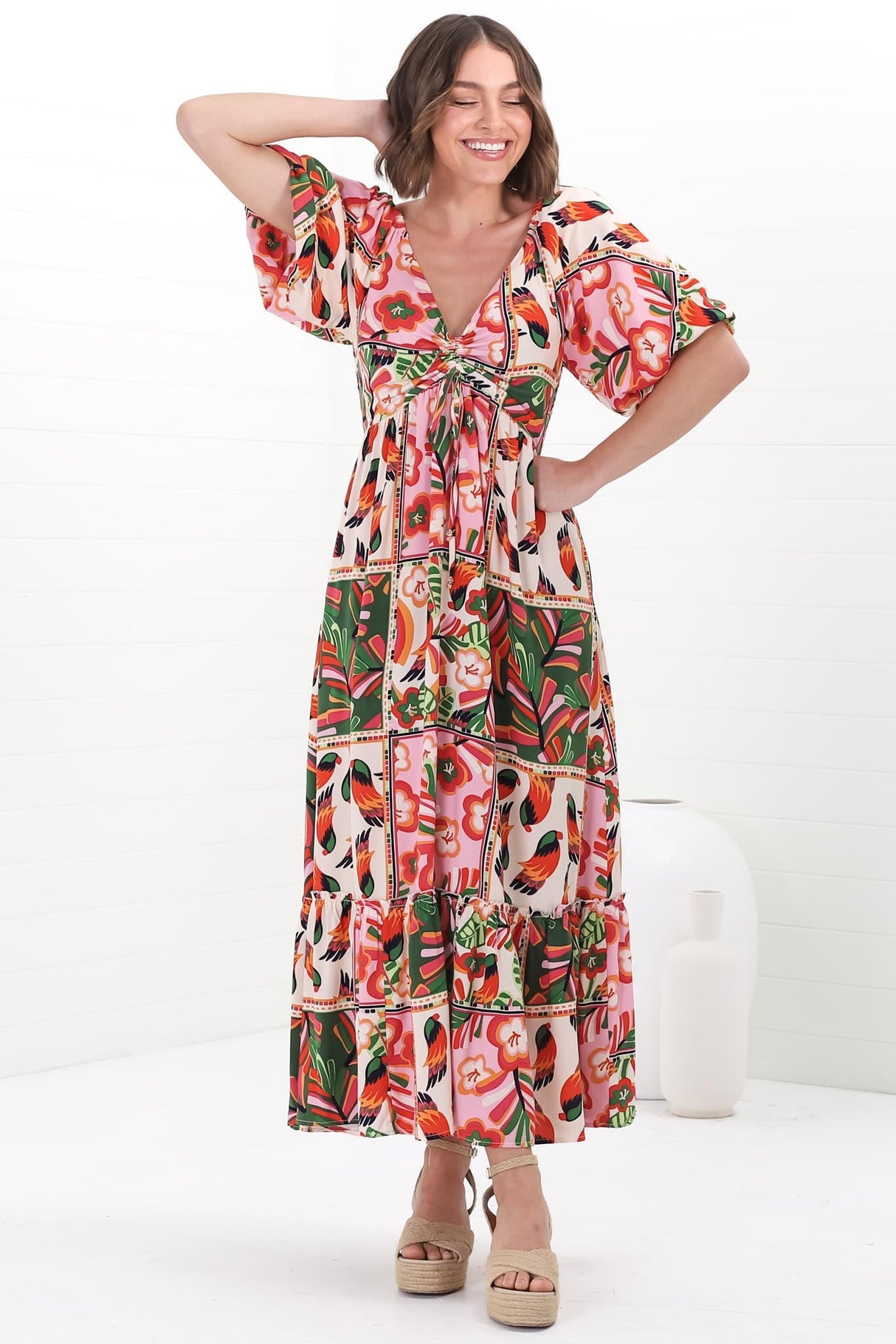 Yanna Maxi Dress - On or Off Shoulder A Line Dress with Elasticated Back in Labelle Print