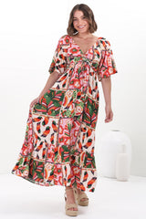 Yanna Maxi Dress - On or Off Shoulder A Line Dress with Elasticated Back in Labelle Print