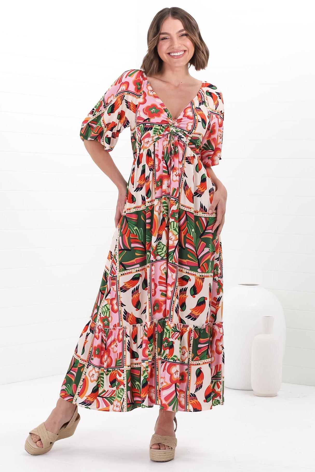 Yanna Maxi Dress - On or Off Shoulder A Line Dress with Elasticated Back in Labelle Print