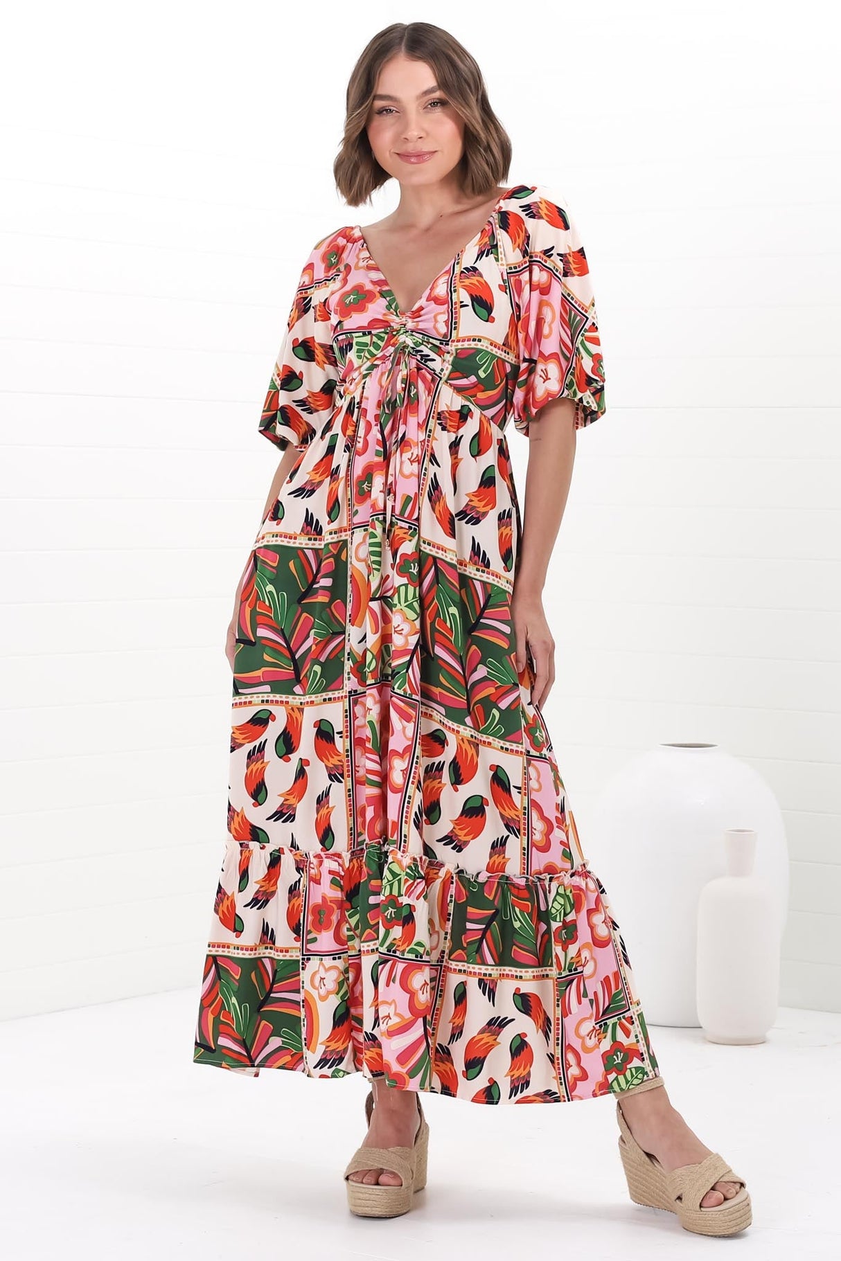 Yanna Maxi Dress - On or Off Shoulder A Line Dress with Elasticated Back in Labelle Print