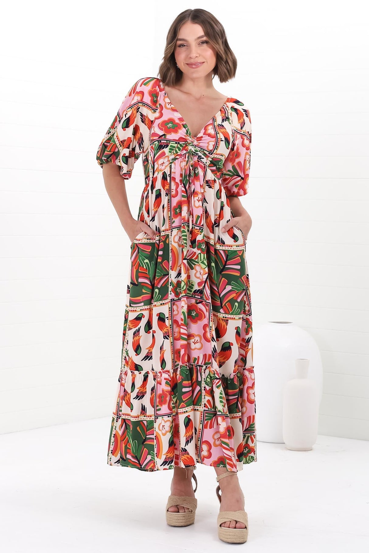 Yanna Maxi Dress - On or Off Shoulder A Line Dress with Elasticated Back in Labelle Print