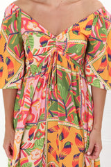 Yanna Maxi Dress - On or Off Shoulder A Line Dress with Elasticated Back in Labelle Print Peach