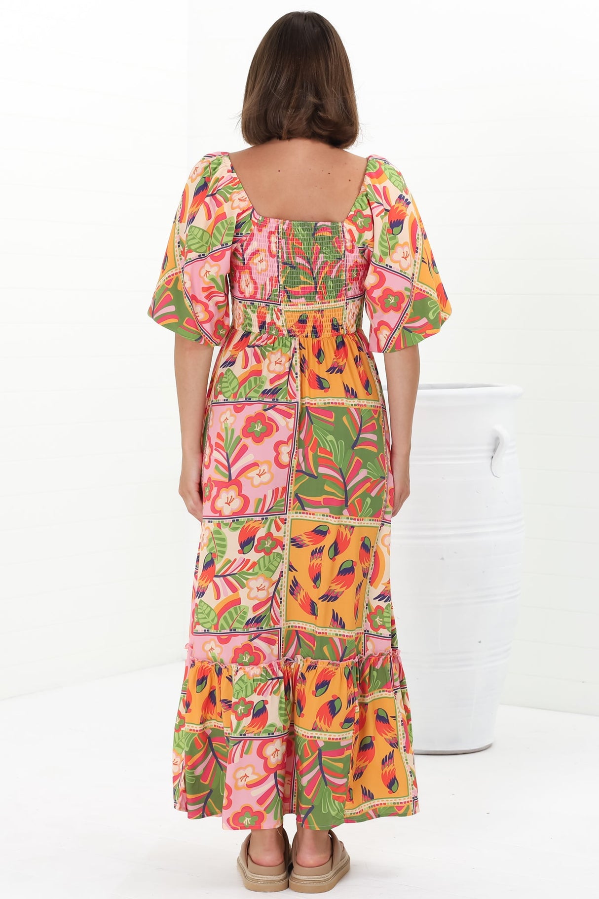 Yanna Maxi Dress - On or Off Shoulder A Line Dress with Elasticated Back in Labelle Print Peach