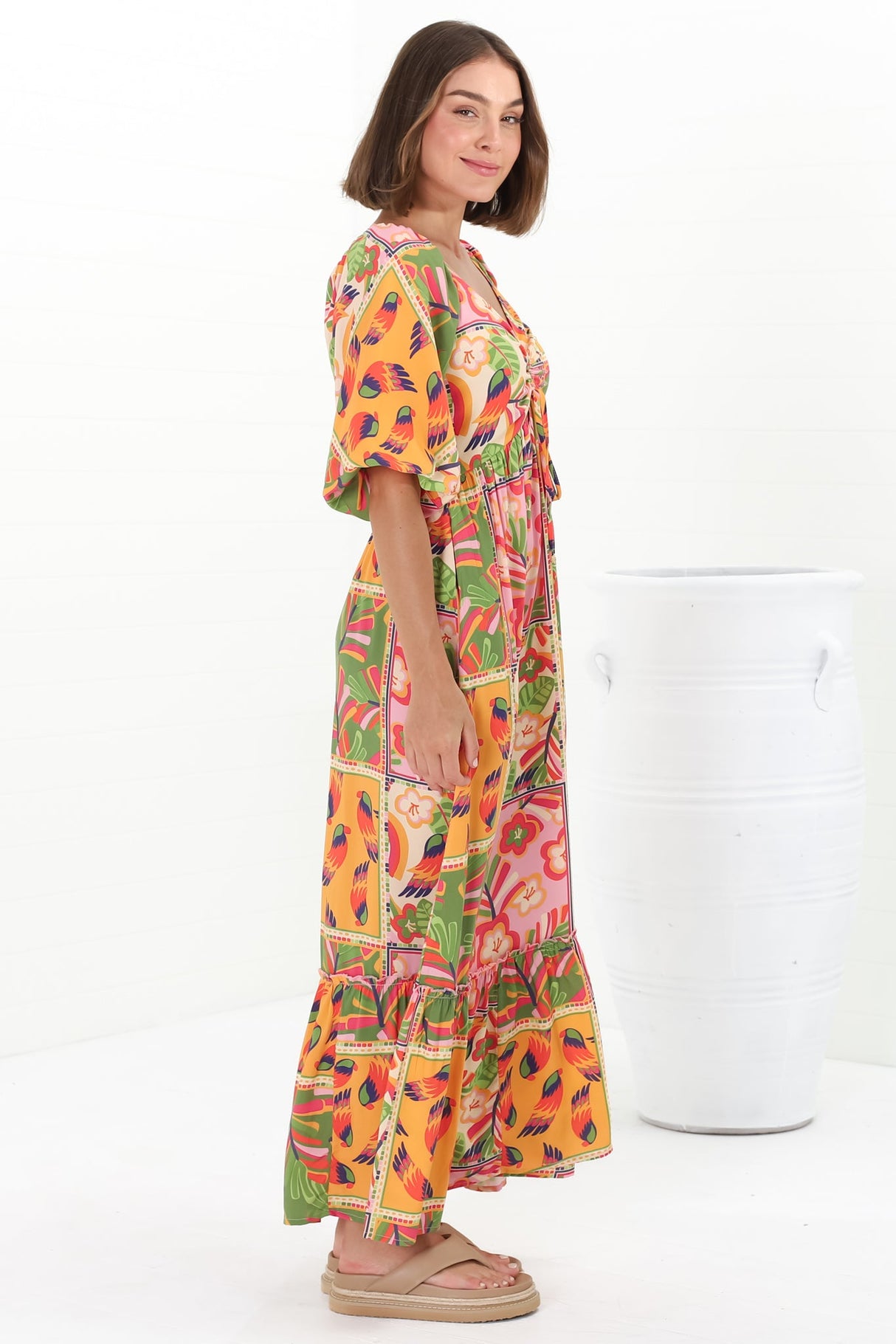 Yanna Maxi Dress - On or Off Shoulder A Line Dress with Elasticated Back in Labelle Print Peach