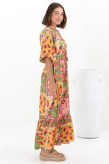 Yanna Maxi Dress - On or Off Shoulder A Line Dress with Elasticated Back in Labelle Print Peach