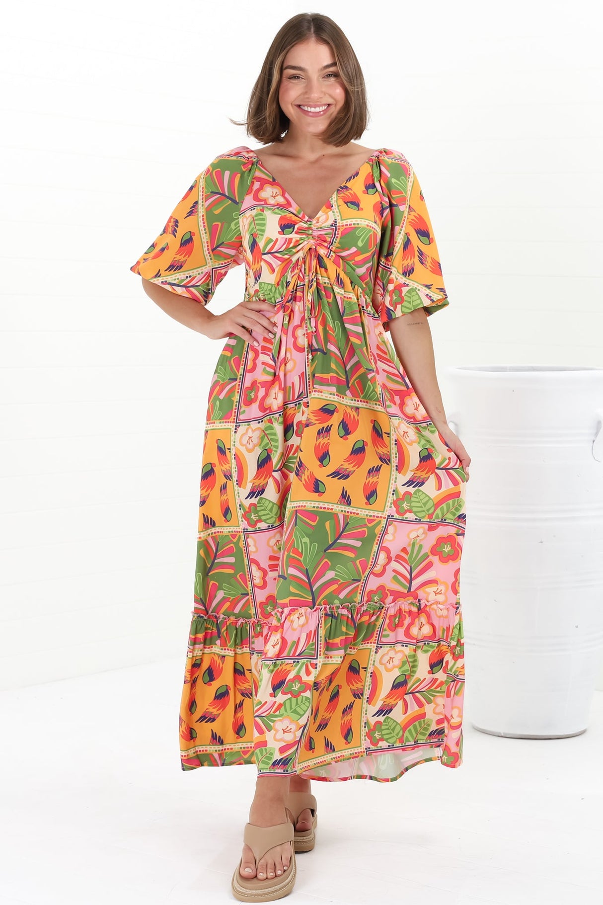 Yanna Maxi Dress - On or Off Shoulder A Line Dress with Elasticated Back in Labelle Print Peach