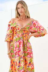 Yanna Maxi Dress - On or Off Shoulder A Line Dress with Elasticated Back in Labelle Print