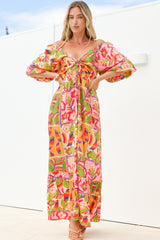 Yanna Maxi Dress - On or Off Shoulder A Line Dress with Elasticated Back in Labelle Print