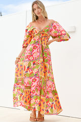 Yanna Maxi Dress - On or Off Shoulder A Line Dress with Elasticated Back in Labelle Print