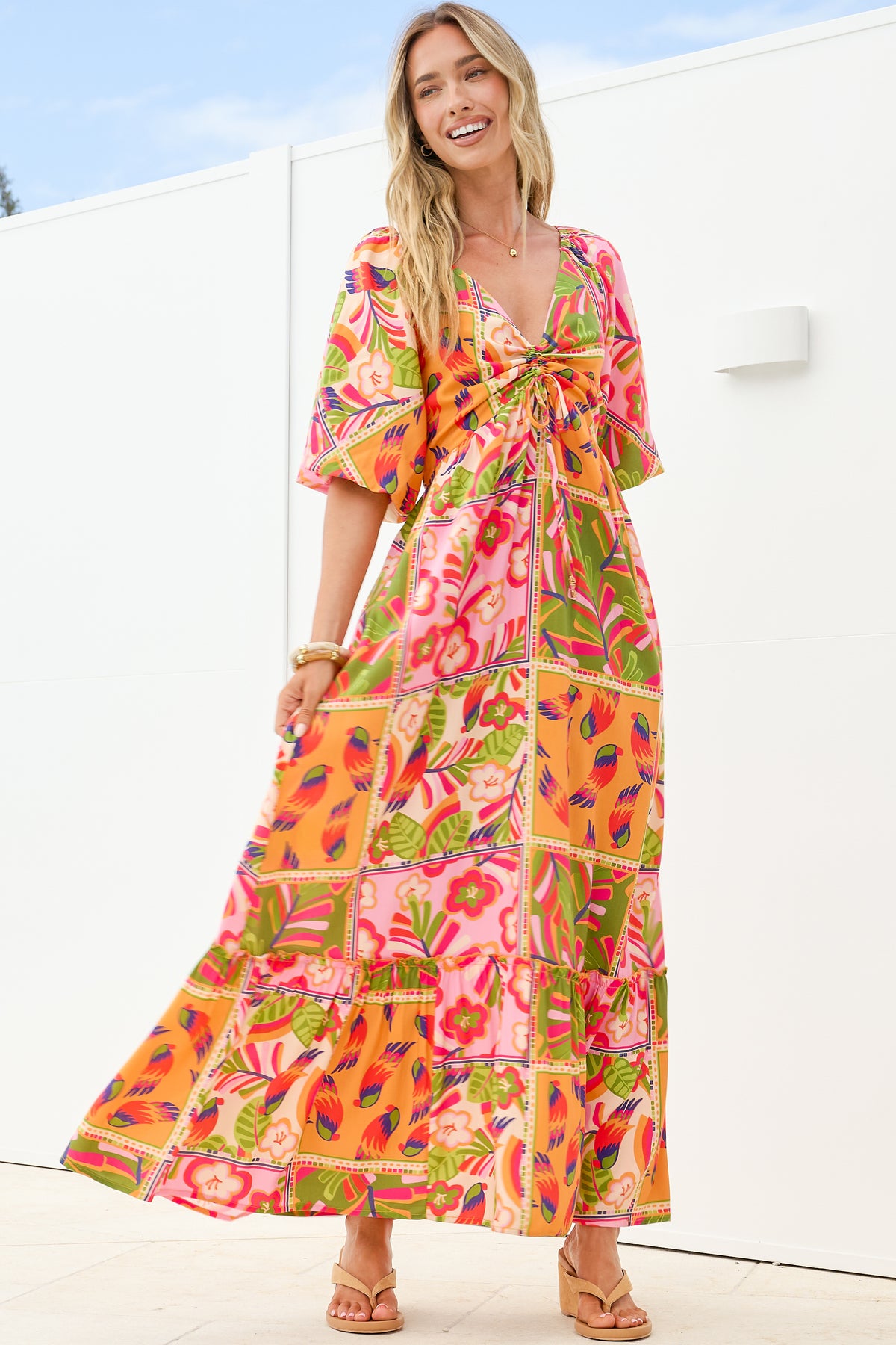 Yanna Maxi Dress - On or Off Shoulder A Line Dress with Elasticated Back in Labelle Print