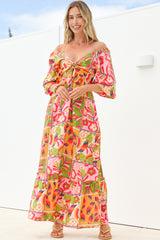 Yanna Maxi Dress - On or Off Shoulder A Line Dress with Elasticated Back in Labelle Print