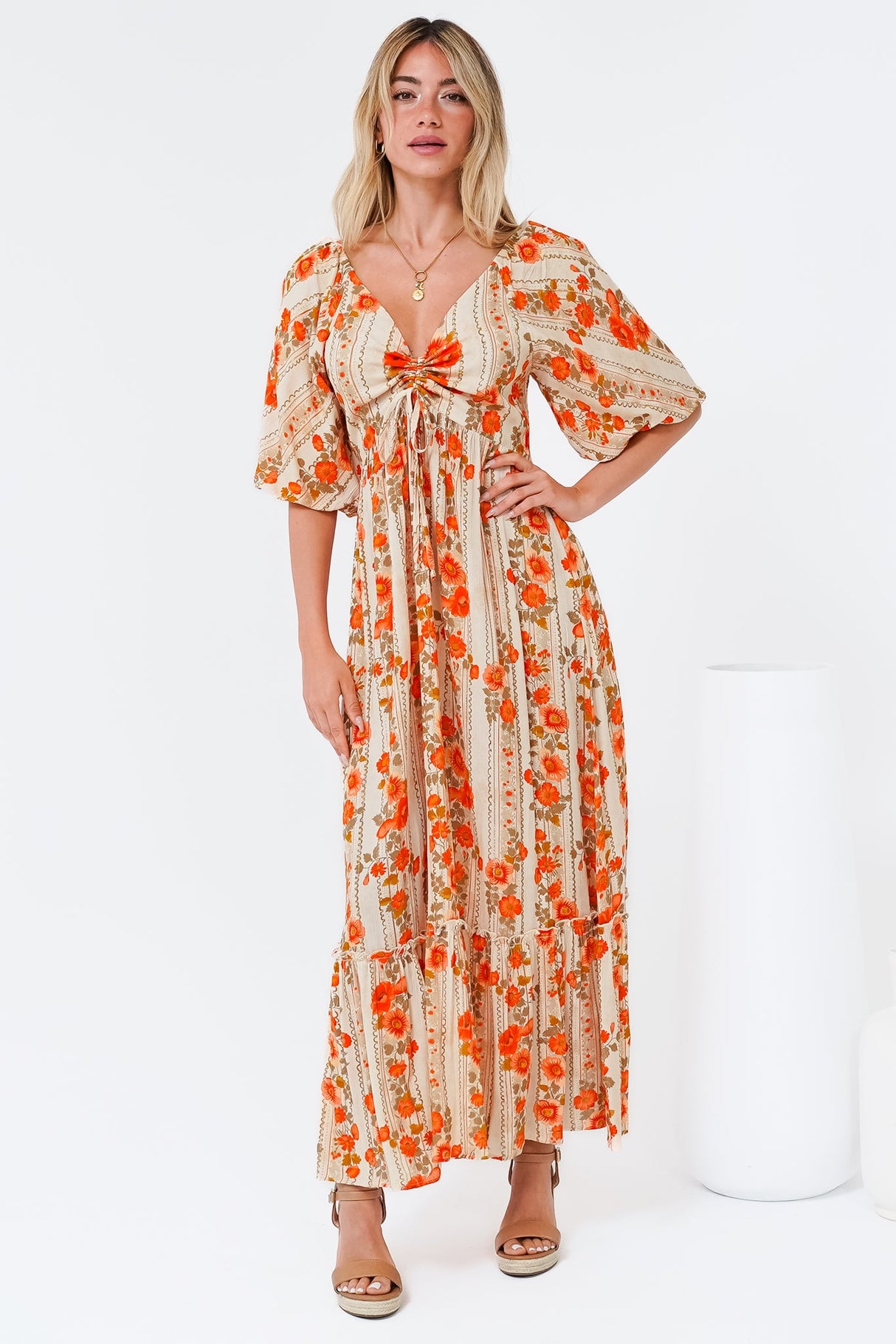 Yanna Maxi Dress - On or Off Shoulder A Line Dress with Elasticated Back in Vondrosa Print