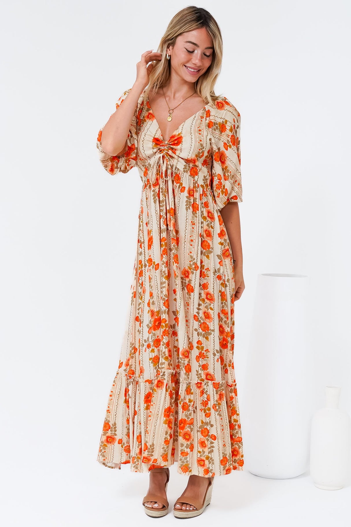 Yanna Maxi Dress - On or Off Shoulder A Line Dress with Elasticated Back in Vondrosa Print