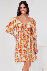 Yanna Mini Dress - On or Off Shoulder A Line Dress with Elasticated Back in Vondrosa Print