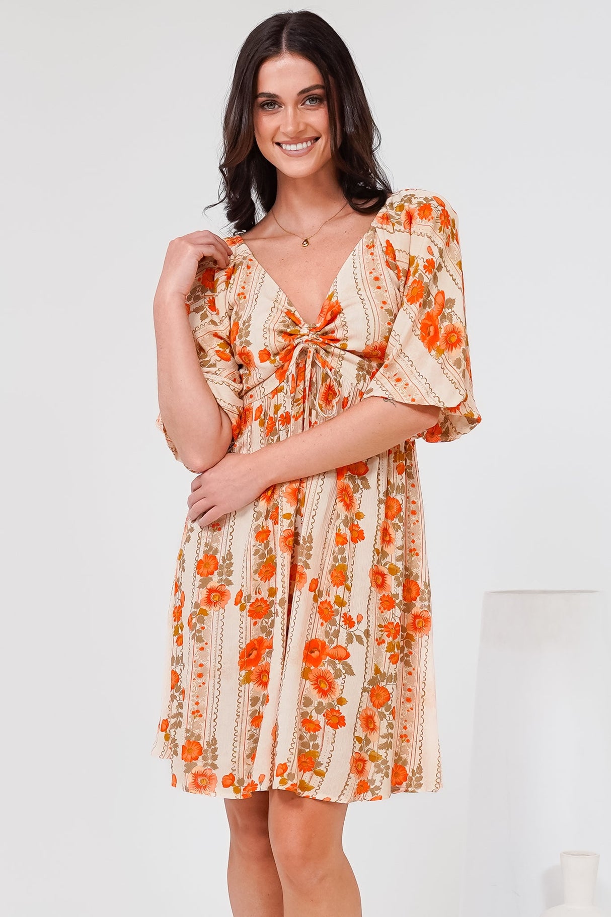 Yanna Mini Dress - On or Off Shoulder A Line Dress with Elasticated Back in Vondrosa Print