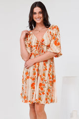 Yanna Mini Dress - On or Off Shoulder A Line Dress with Elasticated Back in Vondrosa Print