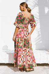 Yanna Maxi Dress - On or Off Shoulder A Line Dress with Elasticated Back in Labelle Print