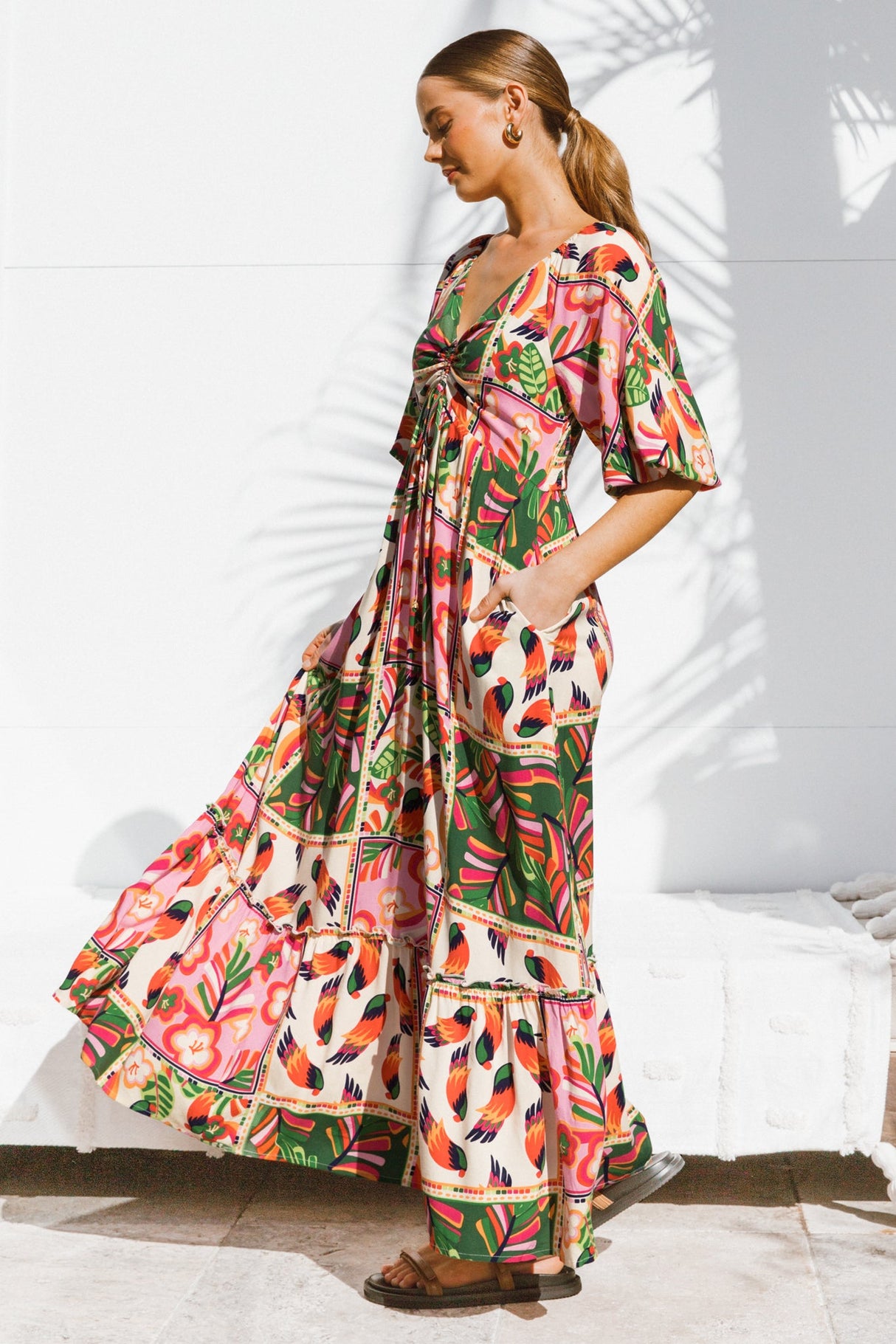 Yanna Maxi Dress - On or Off Shoulder A Line Dress with Elasticated Back in Labelle Print