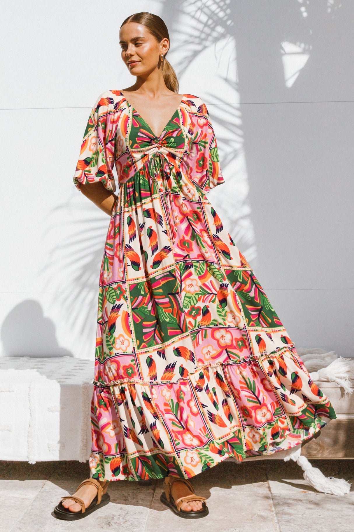 Yanna Maxi Dress - On or Off Shoulder A Line Dress with Elasticated Back in Labelle Print